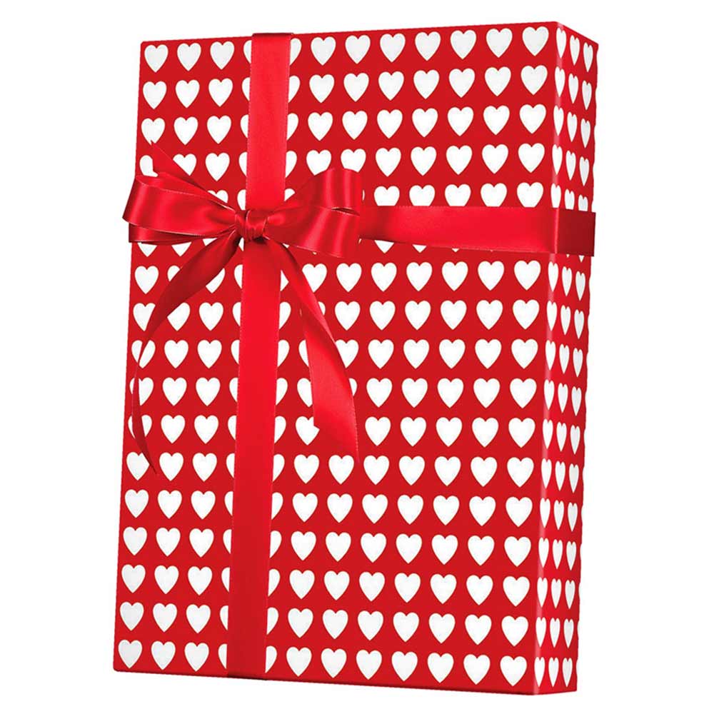 24-in x 100-ft Red And White Hearts Valentines Gift Wrap (E1260)