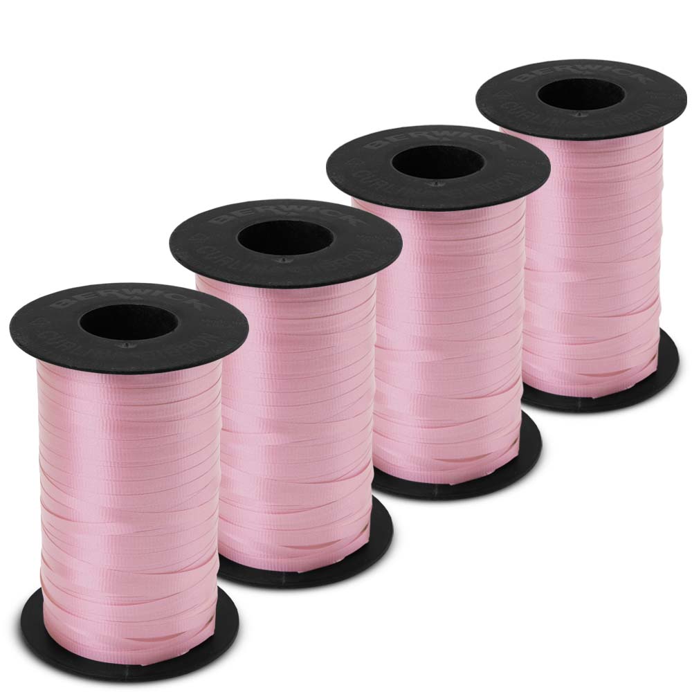 Lot of 5 spools curling ribbon, 3/16 wide, pink, blue, white