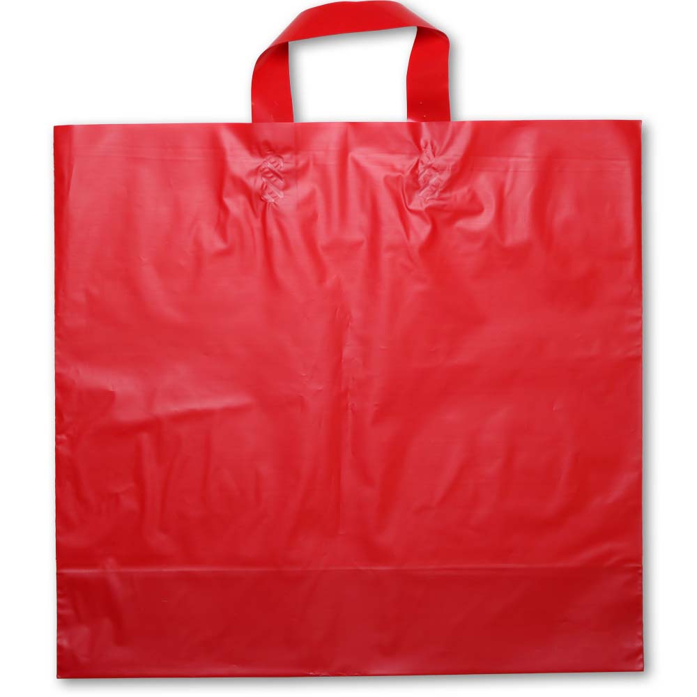 BABCOR Packaging: Red Plastic Ameritote Shopping Bags w. Soft Loop Handle -  16 x 6 x 15 in.