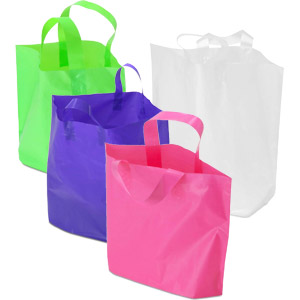 BABCOR Packaging: Red Plastic Ameritote Shopping Bags w. Soft Loop Handle -  12 x 4 x 10 in.
